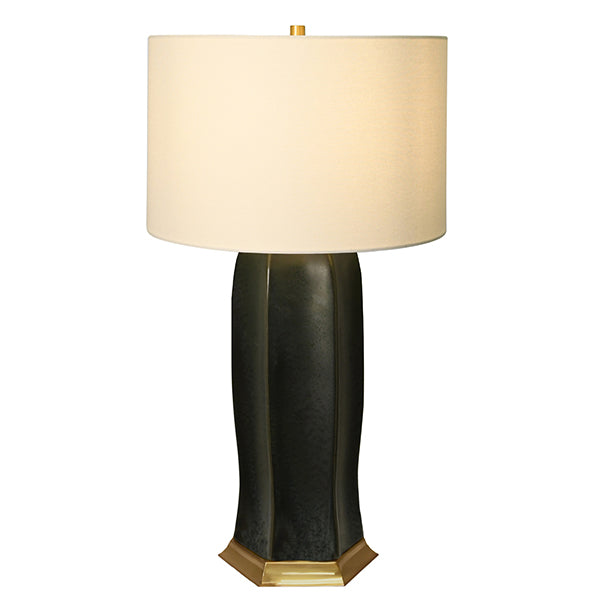 Worlds Away - Barron Ceramic Table Lamp With Satin Brass Base In Oxidized Black Glaze - BARRON BLK - GreatFurnitureDeal