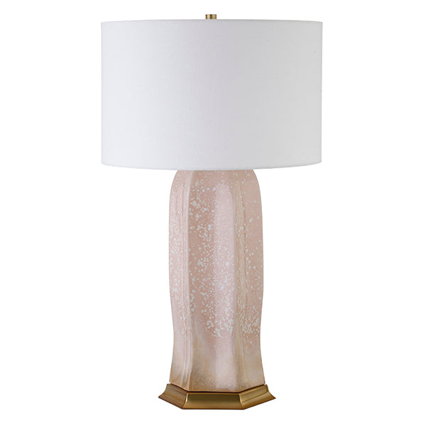Worlds Away - Barron Ceramic Table Lamp with Satin Brass Base In Blush Reactive Glaze - BARRON BLUSH - GreatFurnitureDeal