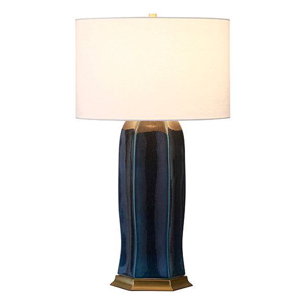 Worlds Away - Barron Ceramic Table Lamp Satin Brass Base in Gloss Navy Glaze - BARRON NVY - GreatFurnitureDeal