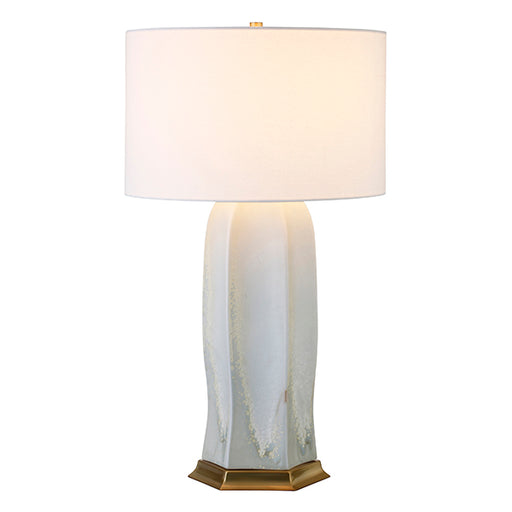 Worlds Away - Barron Ceramic Table Lamp with Satin Brass Base In White Reactive Glaze - BARRON WH - GreatFurnitureDeal