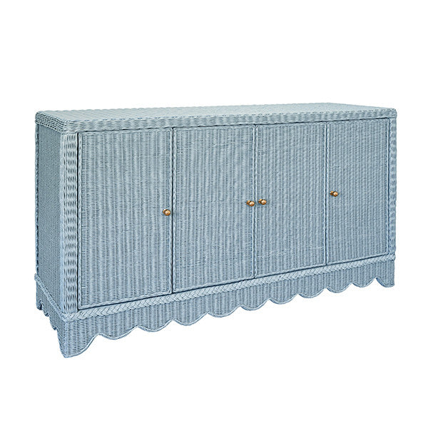 Worlds Away - Beatrice Four Door Buffet With Brass Hardware In Painted Light Blue Rattan - BEATRICE LB