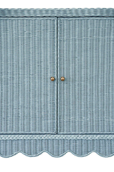 Worlds Away - Beatrice Four Door Buffet With Brass Hardware In Painted Light Blue Rattan - BEATRICE LB