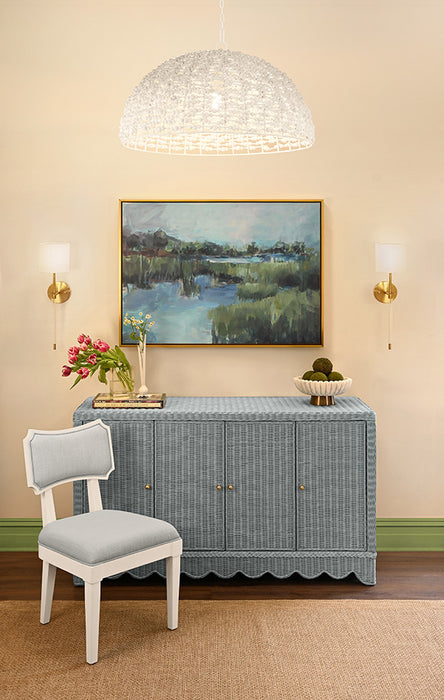 Worlds Away - Beatrice Four Door Buffet With Brass Hardware In Painted Light Blue Rattan - BEATRICE LB