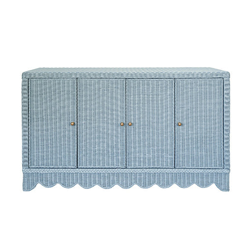Worlds Away - Beatrice Four Door Buffet With Brass Hardware In Painted Light Blue Rattan - BEATRICE LB - GreatFurnitureDeal