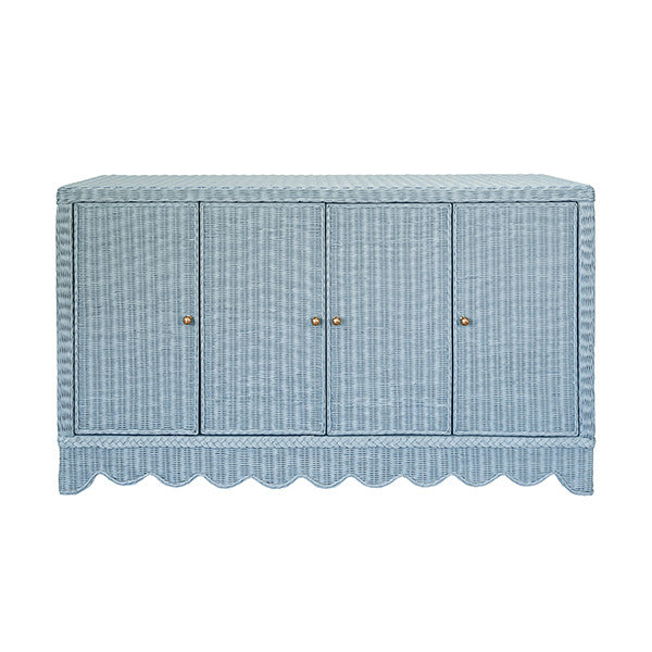 Worlds Away - Beatrice Four Door Buffet With Brass Hardware In Painted Light Blue Rattan - BEATRICE LB