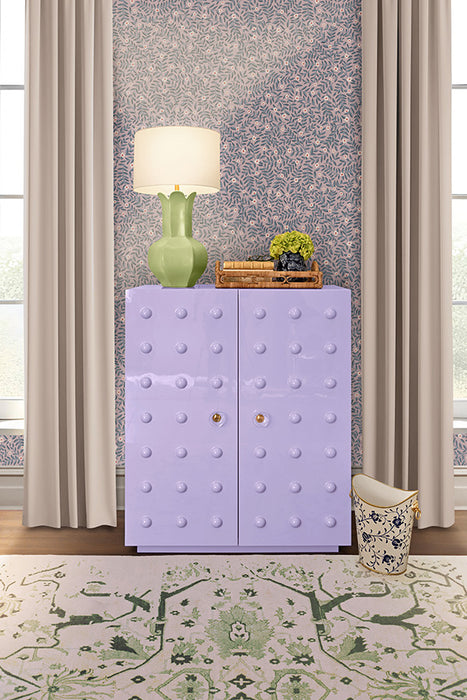 Worlds Away - Beau Two Door Cabinet With Ball Stud Detail And Acrylic And Brass Hardware In Lavender Lacquer - BEAU LAV