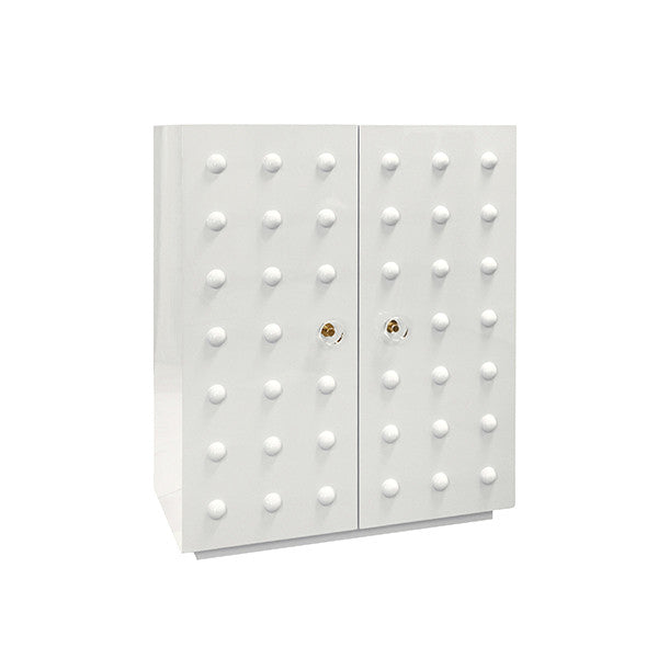 Worlds Away - Beau Two Door Cabinet With Ball Stud Detail And Acrylic And Brass Hardware In White Lacquer - BEAU WH