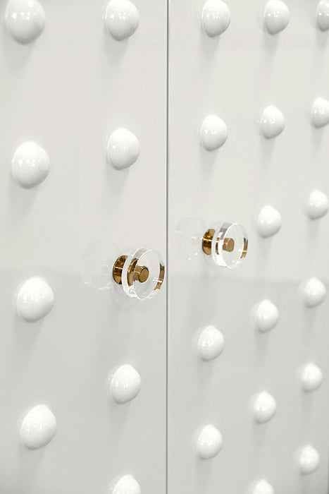 Worlds Away - Beau Two Door Cabinet With Ball Stud Detail And Acrylic And Brass Hardware In White Lacquer - BEAU WH