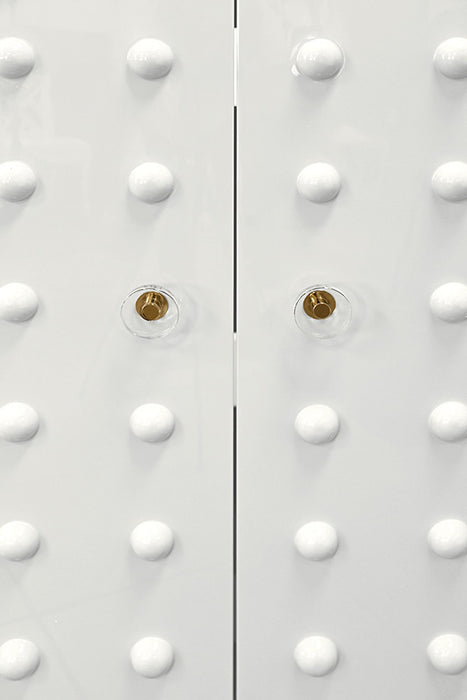 Worlds Away - Beau Two Door Cabinet With Ball Stud Detail And Acrylic And Brass Hardware In White Lacquer - BEAU WH