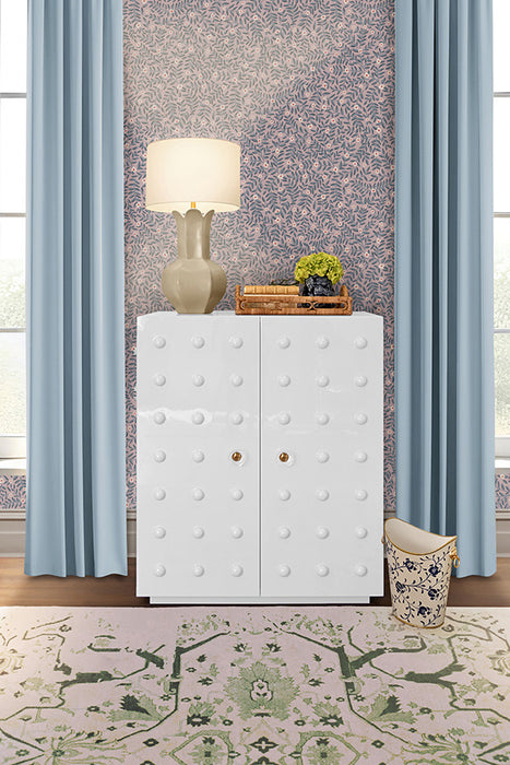 Worlds Away - Beau Two Door Cabinet With Ball Stud Detail And Acrylic And Brass Hardware In White Lacquer - BEAU WH