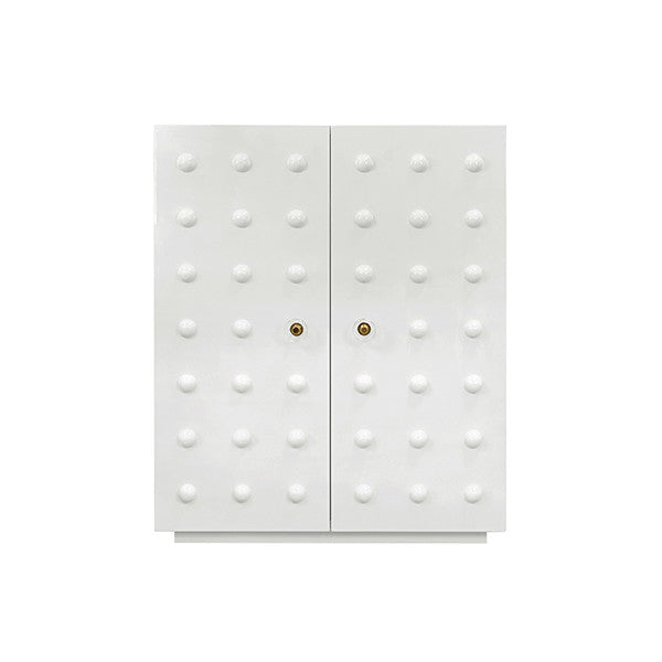 Worlds Away - Beau Two Door Cabinet With Ball Stud Detail And Acrylic And Brass Hardware In White Lacquer - BEAU WH