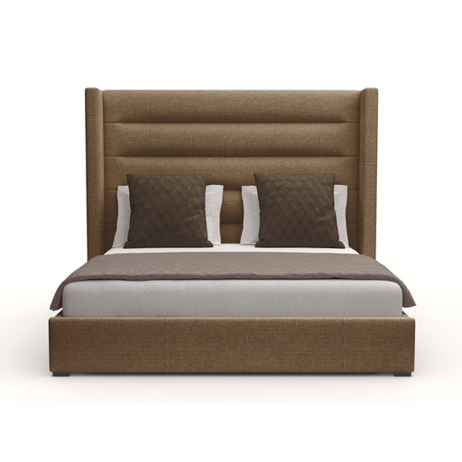 Nativa Interiors - Aylet Horizontal Channel Tufted Eco-Leather Medium 67" California King Caramel Bed - BED-AYLET-HC-MID-CA-VIN-CARAMEL - GreatFurnitureDeal