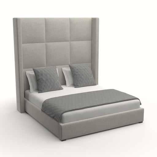 Nativa Interiors - Aylet Square Tufted Eco-Leather High 87" Queen Stone Bed - BED-AYLET-SQ-HI-QN-VIN-STONE - GreatFurnitureDeal