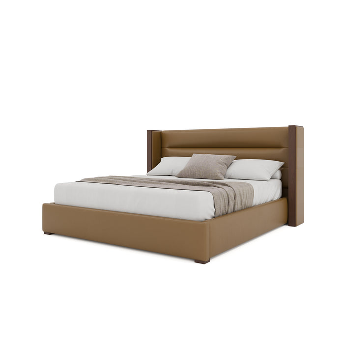 Nativa Interiors - Irenne Horizontal Channel Tufted Eco-Leather Low 47" California King Caramel Bed - BED-IRENNE-HC-LOW-CA-VIN-CARAMEL - GreatFurnitureDeal