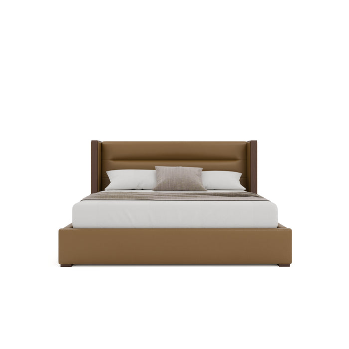 Nativa Interiors - Irenne Horizontal Channel Tufted Eco-Leather Low 47" California King Caramel Bed - BED-IRENNE-HC-LOW-CA-VIN-CARAMEL - GreatFurnitureDeal