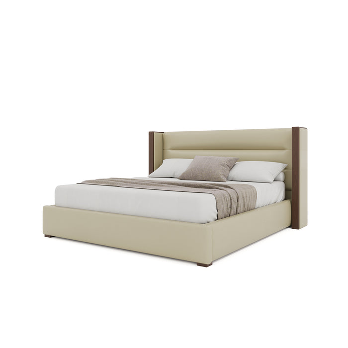 Nativa Interiors - Irenne Horizontal Channel Tufted Eco-Leather Low 47" Queen Cream Bed - BED-IRENNE-HC-LOW-QN-VIN-CREAM - GreatFurnitureDeal