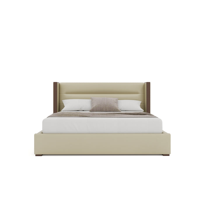 Nativa Interiors - Irenne Horizontal Channel Tufted Eco-Leather Low 47" Queen Cream Bed - BED-IRENNE-HC-LOW-QN-VIN-CREAM - GreatFurnitureDeal