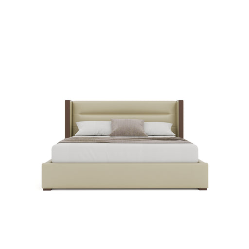 Nativa Interiors - Irenne Horizontal Channel Tufted Eco-Leather Low 47" California King Cream Bed - BED-IRENNE-HC-LOW-CA-VIN-CREAM - GreatFurnitureDeal