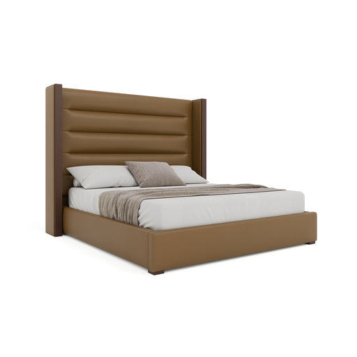 Nativa Interiors - Irenne Horizontal Channel Tufted Eco-Leather Medium 67" Queen Caramel Bed - BED-IRENNE-HC-MID-QN-VIN-CARAMEL - GreatFurnitureDeal