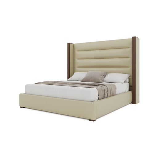 Nativa Interiors - Irenne Horizontal Channel Tufted Eco-Leather Medium 67" California King Cream Bed - BED-IRENNE-HC-MID-CA-VIN-CREAM - GreatFurnitureDeal