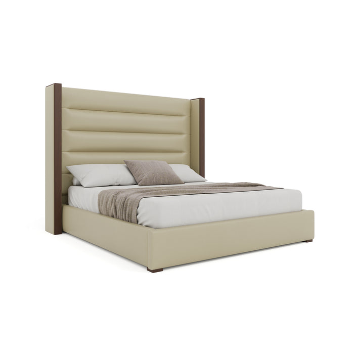 Nativa Interiors - Irenne Horizontal Channel Tufted Eco-Leather Medium 67" Queen Cream Bed - BED-IRENNE-HC-MID-QN-VIN-CREAM - GreatFurnitureDeal