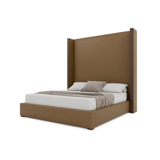 Nativa Interiors -  Irenne Plain Eco-Leather High 87" California King Caramel Bed - BED-IRENNE-PL-HI-CA-VIN-CARAMEL - GreatFurnitureDeal