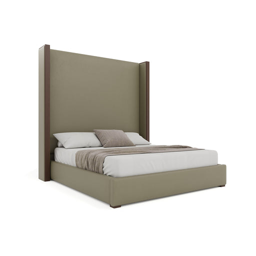 Nativa Interiors - Irenne Plain Eco-Leather High 87" Queen Stone Bed - BED-IRENNE-PL-HI-QN-VIN-STONE - GreatFurnitureDeal