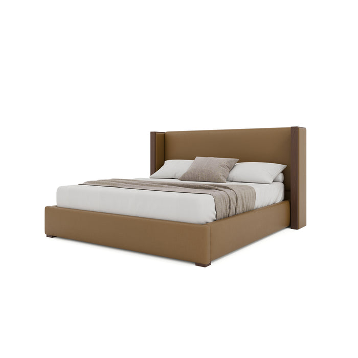 Nativa Interiors - Irenne Plain Eco-Leather Low 47" California King Caramel Bed - BED-IRENNE-PL-LOW-CA-VIN-CARAMEL - GreatFurnitureDeal