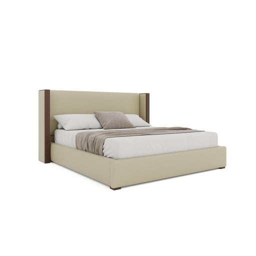 Nativa Interiors - Irenne Plain Eco-Leather Low 47" Queen Cream Bed - BED-IRENNE-PL-LOW-QN-VIN-CREAM - GreatFurnitureDeal