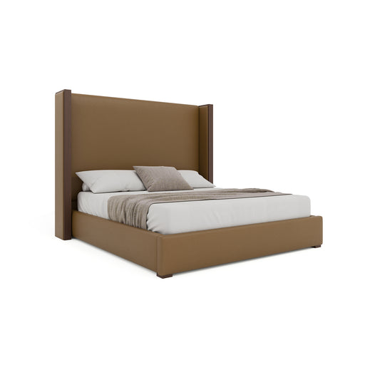 Nativa Interiors - Irenne Plain Eco-Leather Medium 67" California King Caramel Bed - BED-IRENNE-PL-MID-CA-VIN-CARAMEL - GreatFurnitureDeal