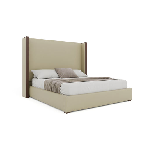 Nativa Interiors - Irenne Plain Eco-Leather Medium 67" Queen Cream Bed - BED-IRENNE-PL-MID-QN-VIN-CREAM - GreatFurnitureDeal