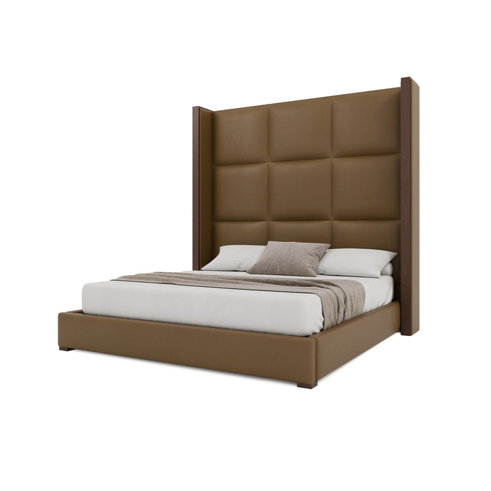 Nativa Interiors - Irenne Square Eco-Leather High 87" King Caramel Bed - BED-IRENNE-SQ-HI-KN-VIN-CARAMEL - GreatFurnitureDeal