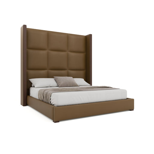 Nativa Interiors - Irenne Square Eco-Leather High 87" California King Caramel Bed - BED-IRENNE-SQ-HI-CA-VIN-CARAMEL - GreatFurnitureDeal