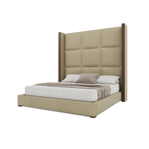 Nativa Interiors - Irenne Square Eco-Leather High 87" California King Cream Bed - BED-IRENNE-SQ-HI-CA-VIN-CREAM - GreatFurnitureDeal