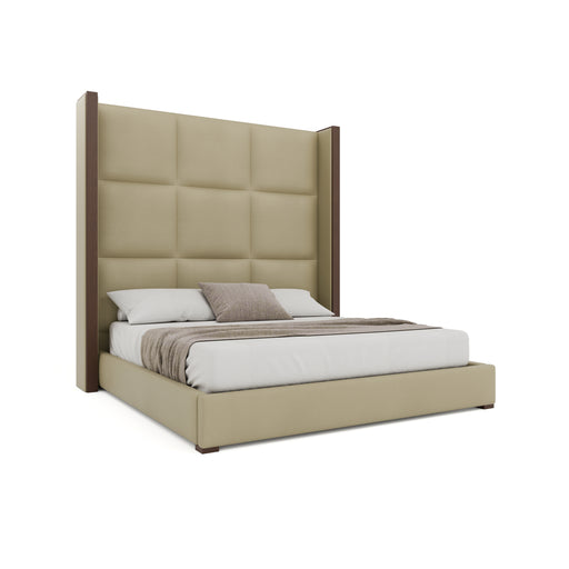 Nativa Interiors - Irenne Square Eco-Leather High 87" King Cream Bed - BED-IRENNE-SQ-HI-KN-VIN-CREAM - GreatFurnitureDeal