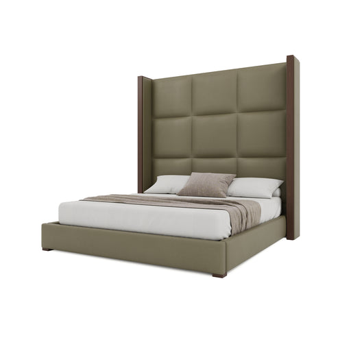 Nativa Interiors - Irenne Square Eco-Leather High 87" Queen Stone Bed - BED-IRENNE-SQ-HI-QN-VIN-STONE - GreatFurnitureDeal