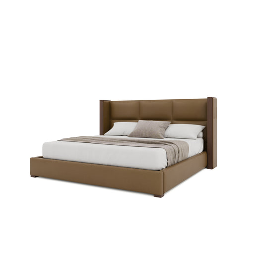 Nativa Interiors - Irenne Square Eco-Leather Low 47" Queen Caramel Bed - BED-IRENNE-SQ-LOW-QN-VIN-CARAMEL - GreatFurnitureDeal