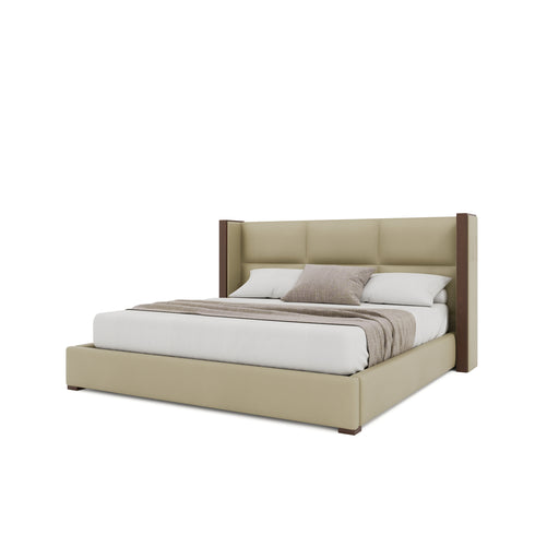 Nativa Interiors - Irenne Square Eco-Leather Low 47" Queen Cream Bed - BED-IRENNE-SQ-LOW-QN-VIN-CREAM - GreatFurnitureDeal