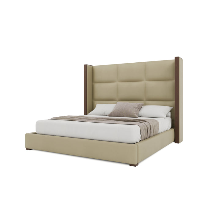 Nativa Interiors - Irenne Square Eco-Leather Medium 67" King Cream Bed - BED-IRENNE-SQ-MID-KN-VIN-CREAM - GreatFurnitureDeal