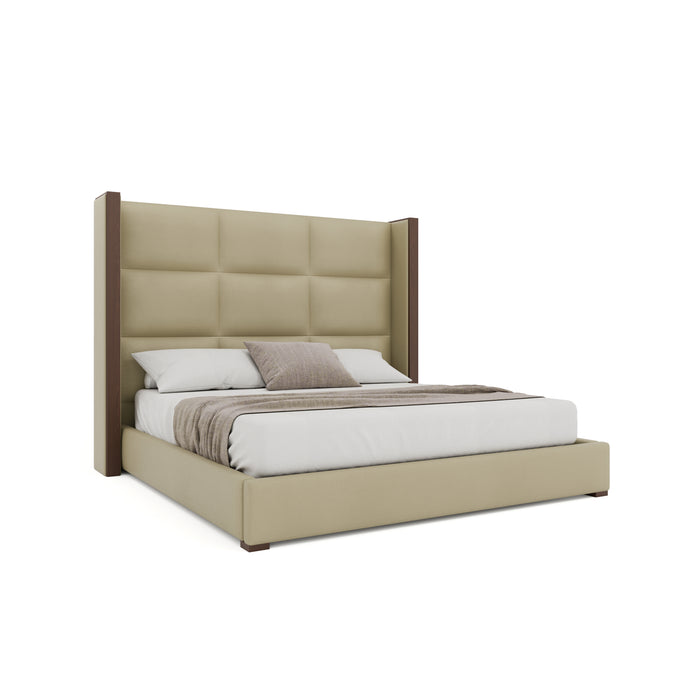 Nativa Interiors - Irenne Square Eco-Leather Medium 67" California King Cream Bed - BED-IRENNE-SQ-MID-CA-VIN-CREAM - GreatFurnitureDeal