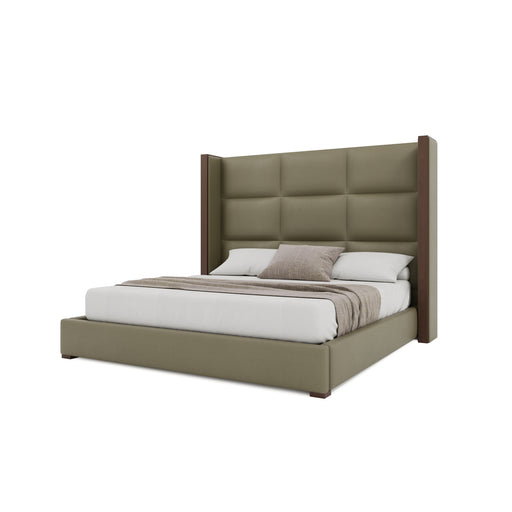 Nativa Interiors - Irenne Square Eco-Leather Medium 67" California King Stone Bed - BED-IRENNE-SQ-MID-CA-VIN-STONE - GreatFurnitureDeal