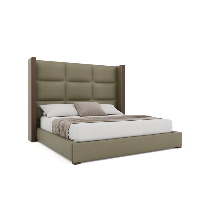 Nativa Interiors - Irenne Square Eco-Leather Medium 67" California King Stone Bed - BED-IRENNE-SQ-MID-CA-VIN-STONE - GreatFurnitureDeal