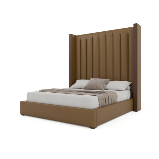 Nativa Interiors - Irenne Vertical Eco-Leather High 87" King Caramel Bed - BED-IRENNE-VC-HI-KN-VIN-CARAMEL - GreatFurnitureDeal