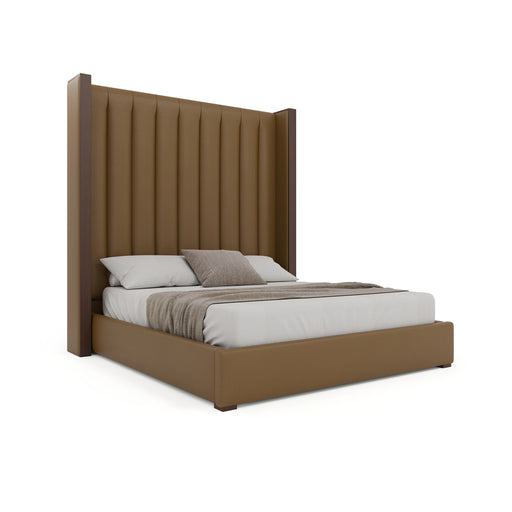 Nativa Interiors - Irenne Vertical Eco-Leather High 87" California King Caramel Bed - BED-IRENNE-VC-HI-CA-VIN-CARAMEL - GreatFurnitureDeal