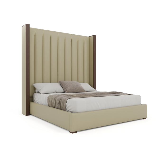 Nativa Interiors - Irenne Vertical Eco-Leather High 87" King Cream Bed - BED-IRENNE-VC-HI-KN-VIN-CREAM - GreatFurnitureDeal