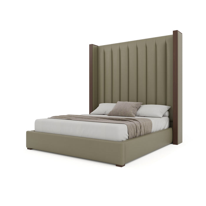 Nativa Interiors - Irenne Vertical Eco-Leather High 87" King Stone Bed - BED-IRENNE-VC-HI-KN-VIN-STONE - GreatFurnitureDeal