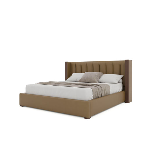 Nativa Interiors - Irenne Vertical Eco-Leather Low 47" Queen Caramel Bed - BED-IRENNE-VC-LOW-QN-VIN-CARAMEL - GreatFurnitureDeal