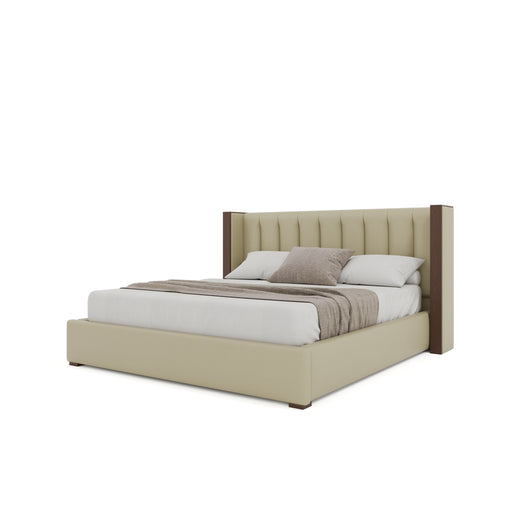 Nativa Interiors - Irenne Vertical Eco-Leather Low 47" King Cream Bed - BED-IRENNE-VC-LOW-KN-VIN-CREAM - GreatFurnitureDeal