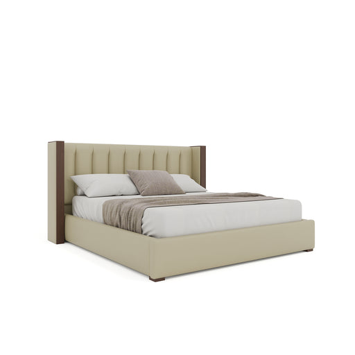 Nativa Interiors - Irenne Vertical Eco-Leather Low 47" Queen Cream Bed - BED-IRENNE-VC-LOW-QN-VIN-CREAM - GreatFurnitureDeal