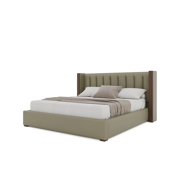 Nativa Interiors - Irenne Vertical Eco-Leather Low 47" Queen Stone Bed - BED-IRENNE-VC-LOW-QN-VIN-STONE - GreatFurnitureDeal